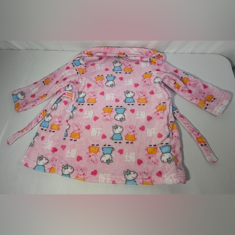 Peppa Pig Girls Robe 4T Pink Fleece Plush Bathrobe Toddler Cartoon Pajama Sleep - Picture 3 of 10